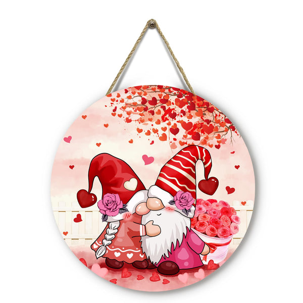 Valentine's Day Gnomes Door Hangers Red Hearts Rose Front Door Sign Wooden Porch Wall Sign