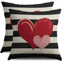 Waterproof Valentines Day Pillow Covers 18X18 Set of 2, Red Pink Love Heart Valentine's Pattern Black Striped Print