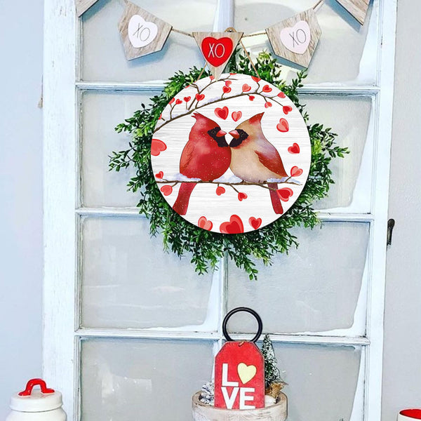 Valentines Day Wreath for Front Door, Valentine Cardinal Door Decorations, Valentine's Day Door Hanger Wooden Sign