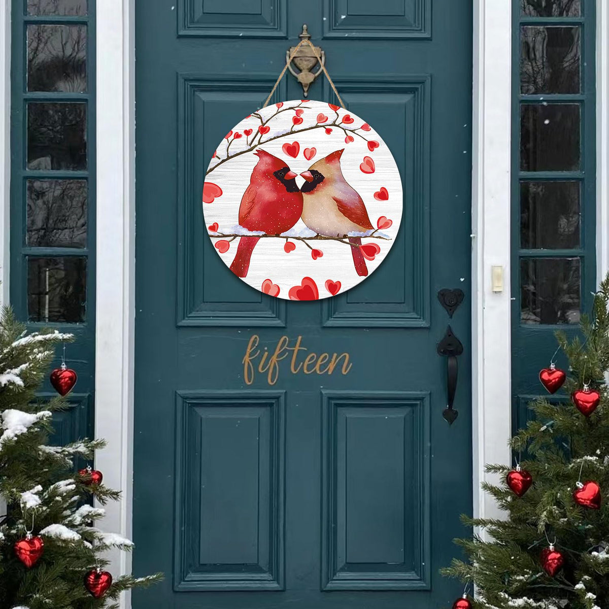 Valentines Day Wreath for Front Door, Valentine Cardinal Door Decorations, Valentine's Day Door Hanger Wooden Sign