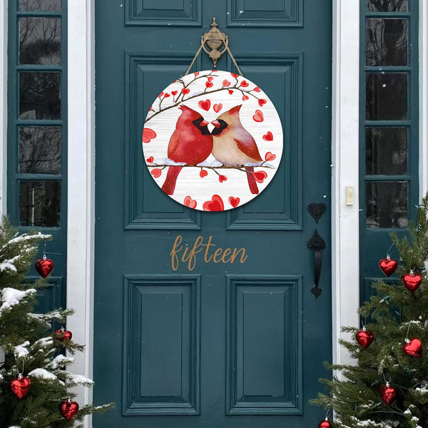 Valentines Day Wreath for Front Door, Valentine Cardinal Door Decorations, Valentine's Day Door Hanger Wooden Sign