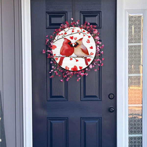 Valentines Day Wreath for Front Door, Valentine Cardinal Door Decorations, Valentine's Day Door Hanger Wooden Sign