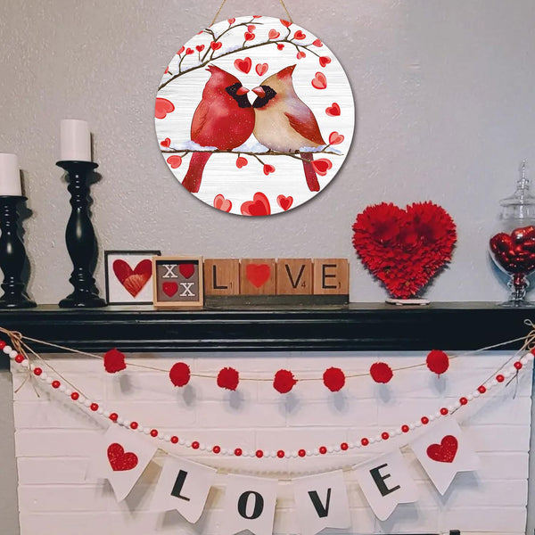 Valentines Day Wreath for Front Door, Valentine Cardinal Door Decorations, Valentine's Day Door Hanger Wooden Sign