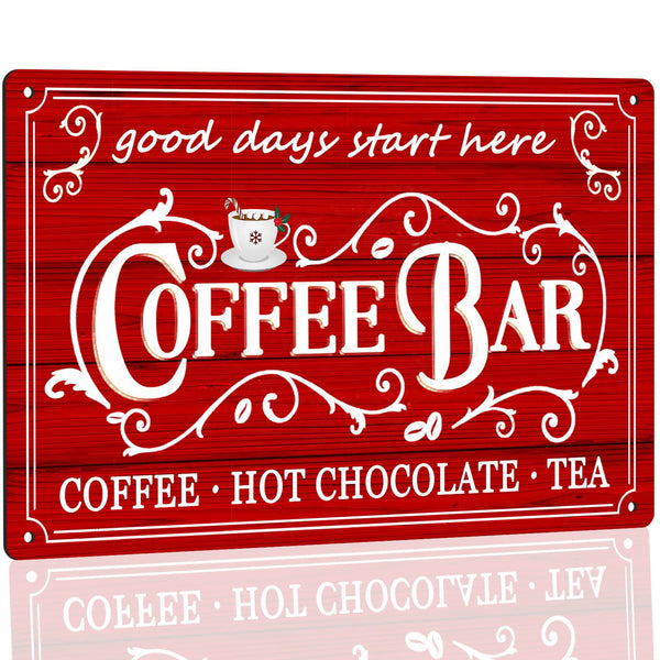 Vintage Metal Sign - Coffee &amp; Tea Bar Decor - Christmas &amp; Hot Cocoa Station - 8 x 12 Inch