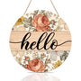 Vintage Hello Sign for Front Door, Boho Hello Door Sign with Flowers, Colorful Floral Welcome Wooden Hanging Sign Decor for Holidays