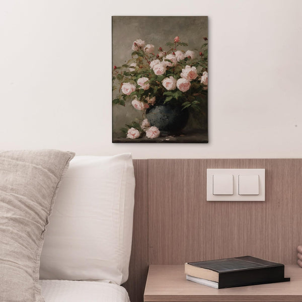 Vintage Valentine's Day Pink Rose Floral Framed Wall Decor, Farmhouse Cottagecore Flower Botanical Canvas Wall Art