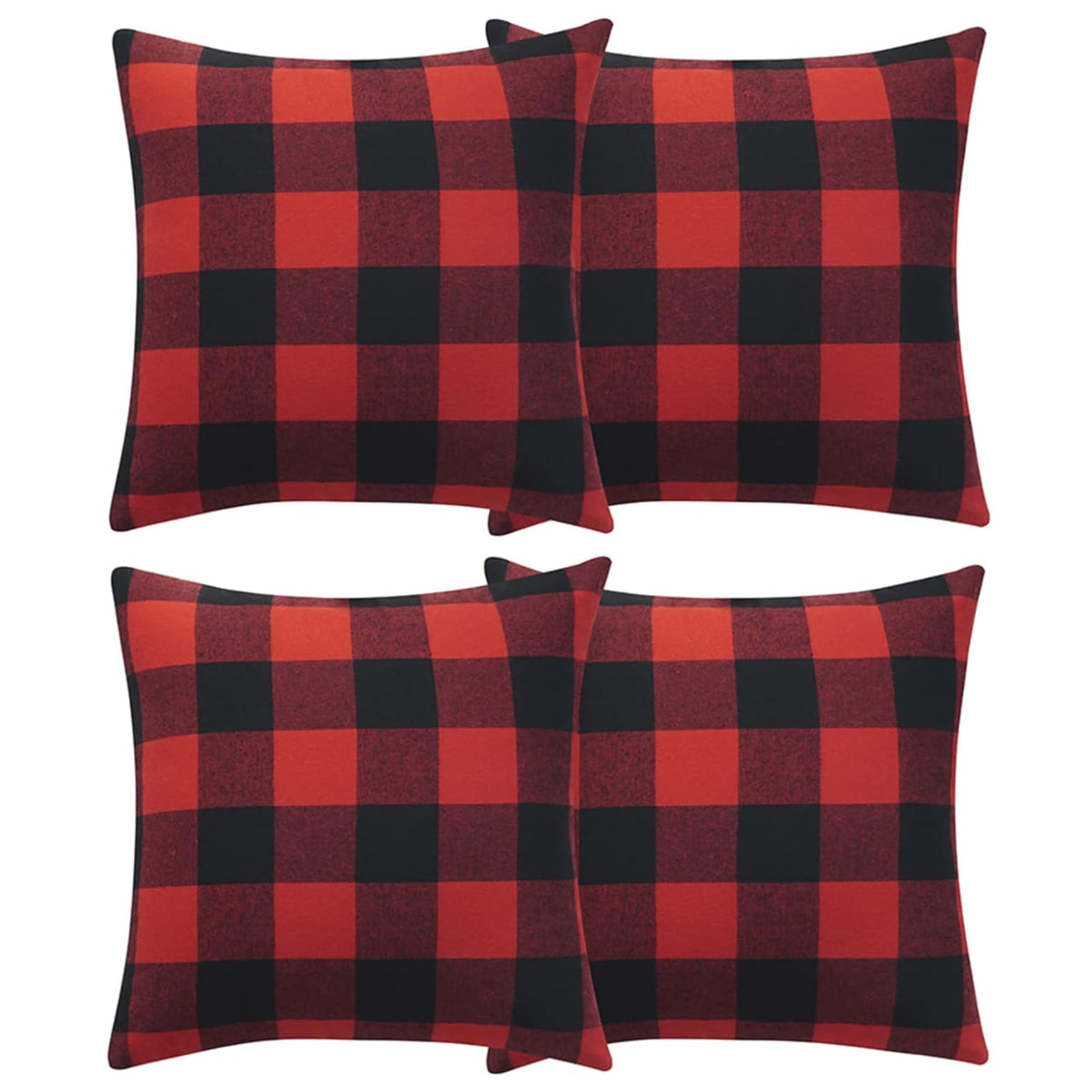 Christmas Pillow Covers 18x18 Set of 4, Red and Black Classic Buffalo Check Plaid Decorative Throw Pillow Covers