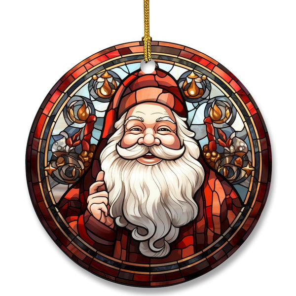 Christmas Ceramic Ornament in Stained Glass Patterns, Santa Claus Christmas Ornaments, Vintage Santa Claus Ornament for Christmas Tree