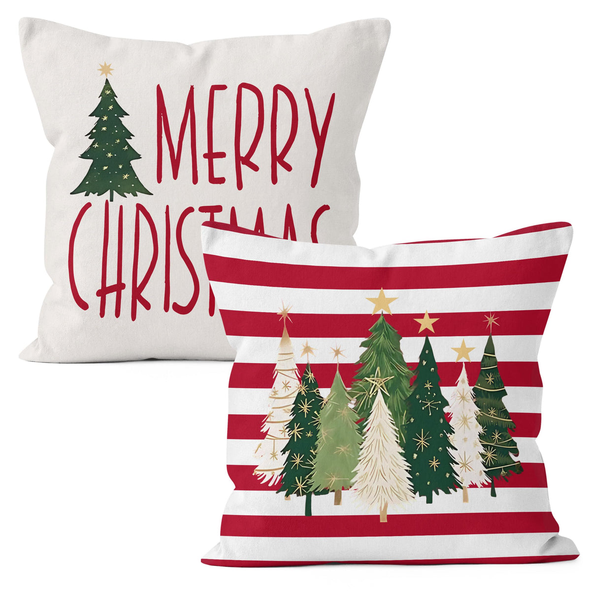 Red Merry Christmas Tree Pillow Covers 18x18, Christmas Home Decor, Vintage Glitter Xmas Tree Holiday Decorative