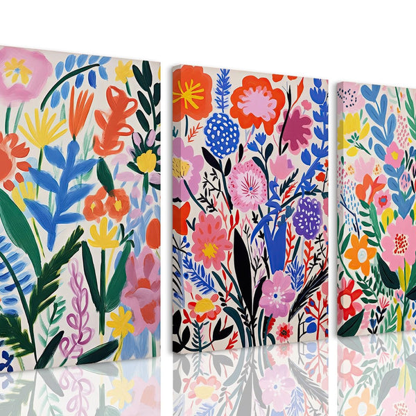 Wall Art Colorful Floral Painting Canvas Prints Set of 3 Flower Market Poster Pictures Watercolor Wall Decor