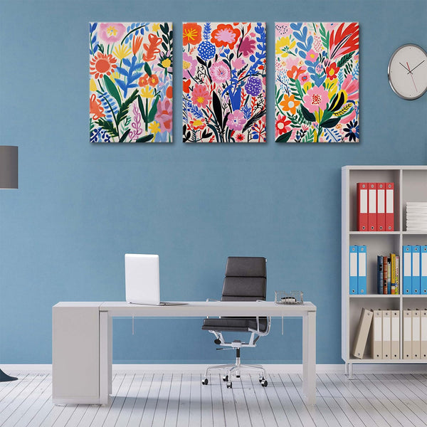 Wall Art Colorful Floral Painting Canvas Prints Set of 3 Flower Market Poster Pictures Watercolor Wall Decor