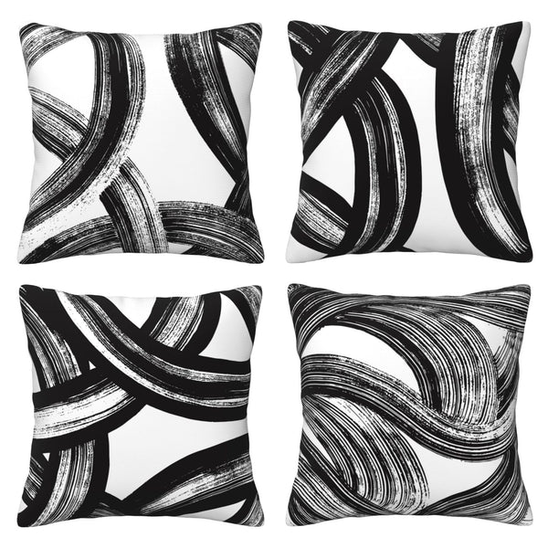 Black and White Striped Throw Pillows Covers 18x18 Set of 4 Abstract Art Decorative Square Pillow Case