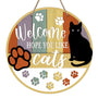Welcome Hope You Like Cats Front Door Sign, Black Cat Paw Prints Wood Door Hanger Outdoor Outside Porch Decor