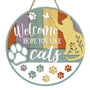 Welcome Hope You Like Cats Front Door Sign, Paw Prints Wood Door Hanger Outdoor Outside Porch Decor, Farmhouse Wooden Wreath