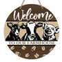 Welcome to Our Farmhouse Front Door Sign, Farm Animals Cow Pig Goat Wood Door Hanger Outdoor Outside Porch Decor