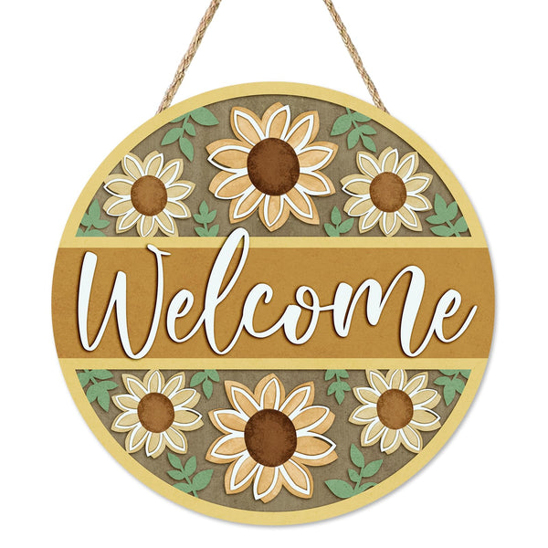 Welcome Sunflower Front Door Sign, Spring Summer Yellow Flower Wood Hanger Outdoor Outside Porch Home Decor