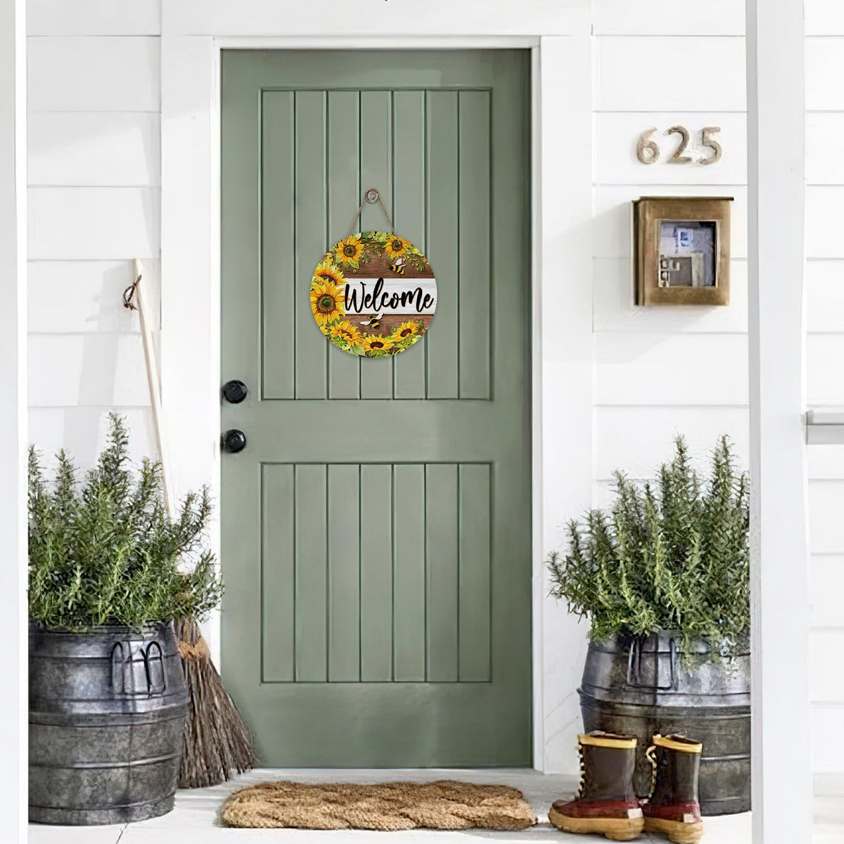 Welcome Spring Summer Sunflower Front Door Sign, Flower Bumble Bee Wood Door Hanger Outdoor Outside Porch Decor, Floral Honey Farmhouse
