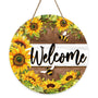 Welcome Spring Summer Sunflower Front Door Sign, Flower Bumble Bee Wood Door Hanger Outdoor Outside Porch Decor, Floral Honey Farmhouse