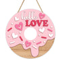 Valentines Day Donut Front Door Sign, Hello Love Cute Pink Heart Dessert Wood Hanger Outdoor Porch Home Decor