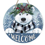 Welcome Winter Polar Bear Front Door Sign, White Bear Pine Tree Snowy Wood Door Hanger Outdoor Outside Porch Decor
