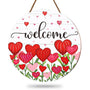 Valentine's Day Welcome Wood Sign Heart Flower Wooden Hanging Sign Red Pink Floral Heart Door Decor Sign For Indoor Outdoor Porch Wall