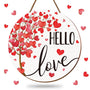 Valentine's Day Wooden Hanging Sign Hello Love Welcome Wood Sign Watercolor Red Heart Tree Door Decor Signs