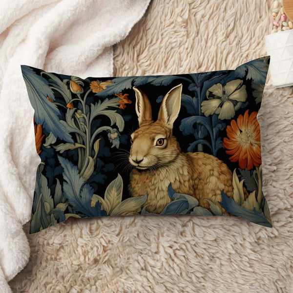 William Morris Forest Rabbit Floral Art Nouveau Lumbar Pillowcase 12x20 Set of 2, No Insert, Velvet