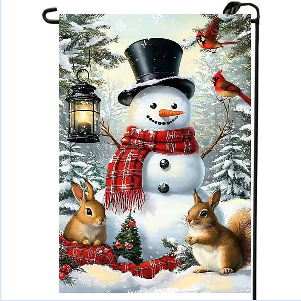 Winter Snowman Garden Flags 12x18 1-Sided, Small Burlap Seasonal Cardinal Snow Garden Flag Xmas Winter