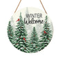 Winter Welcome Sign for Front Door Christmas Cardinal Bird Wood Door Hanger for Outdoor Outside Porch Snowflake Pine Trees Round Hanging Signs