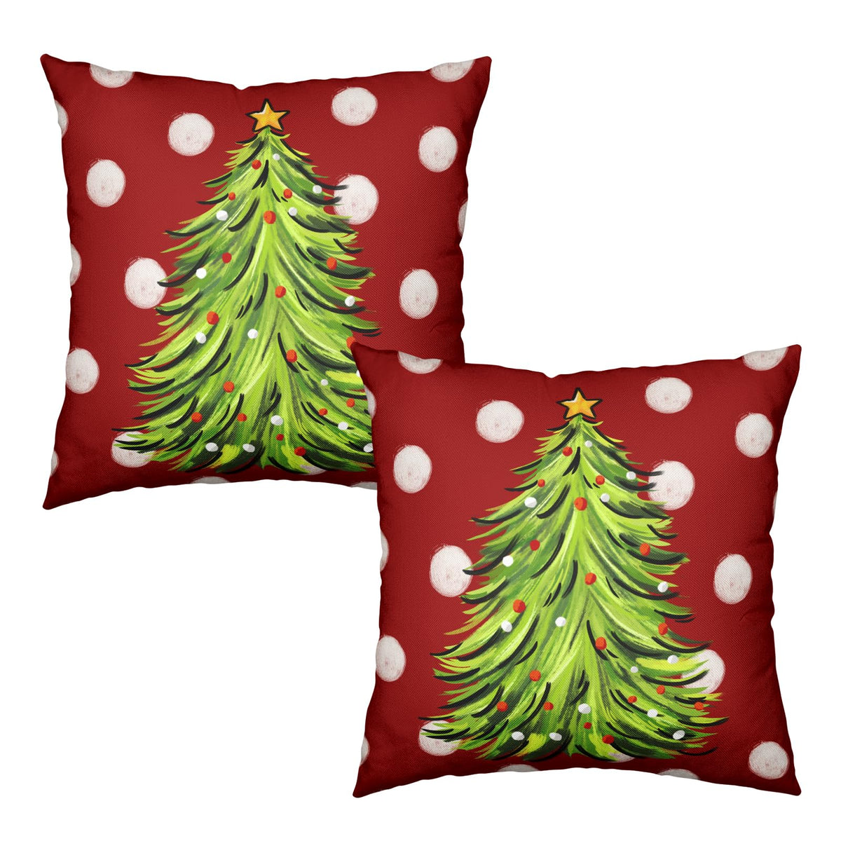 Christmas Throw Pillow Covers 18x18 Set of 2 Red Green Xmas Tree Polka Dots Print Decorative