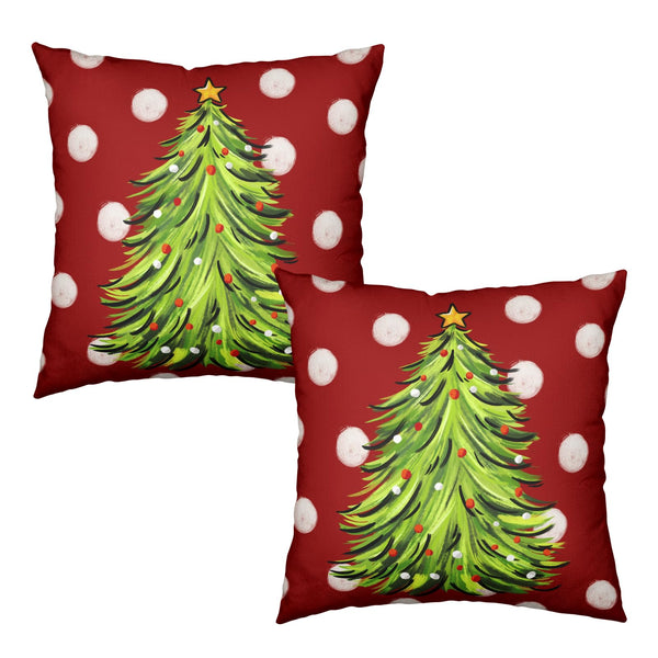 Christmas Throw Pillow Covers 18x18 Set of 2 Red Green Xmas Tree Polka Dots Print Decorative