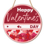 8" Wood Round Hanging Sign - Happy Valentine'S Day - Pink Heart Theme Hanging Plaque For Front Door