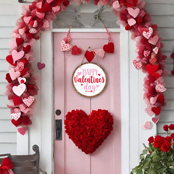 Happy Valentine'S Day Round Hanging Love Sign For Front Door, Welcome Sign, Living Room, Farm House