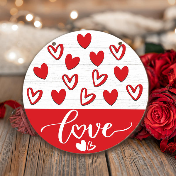 Happy Valentine'S Day Round Hanging Love Sign For Front Door, Welcome Sign, Living Room, Farm House, Home &amp; Office Decor