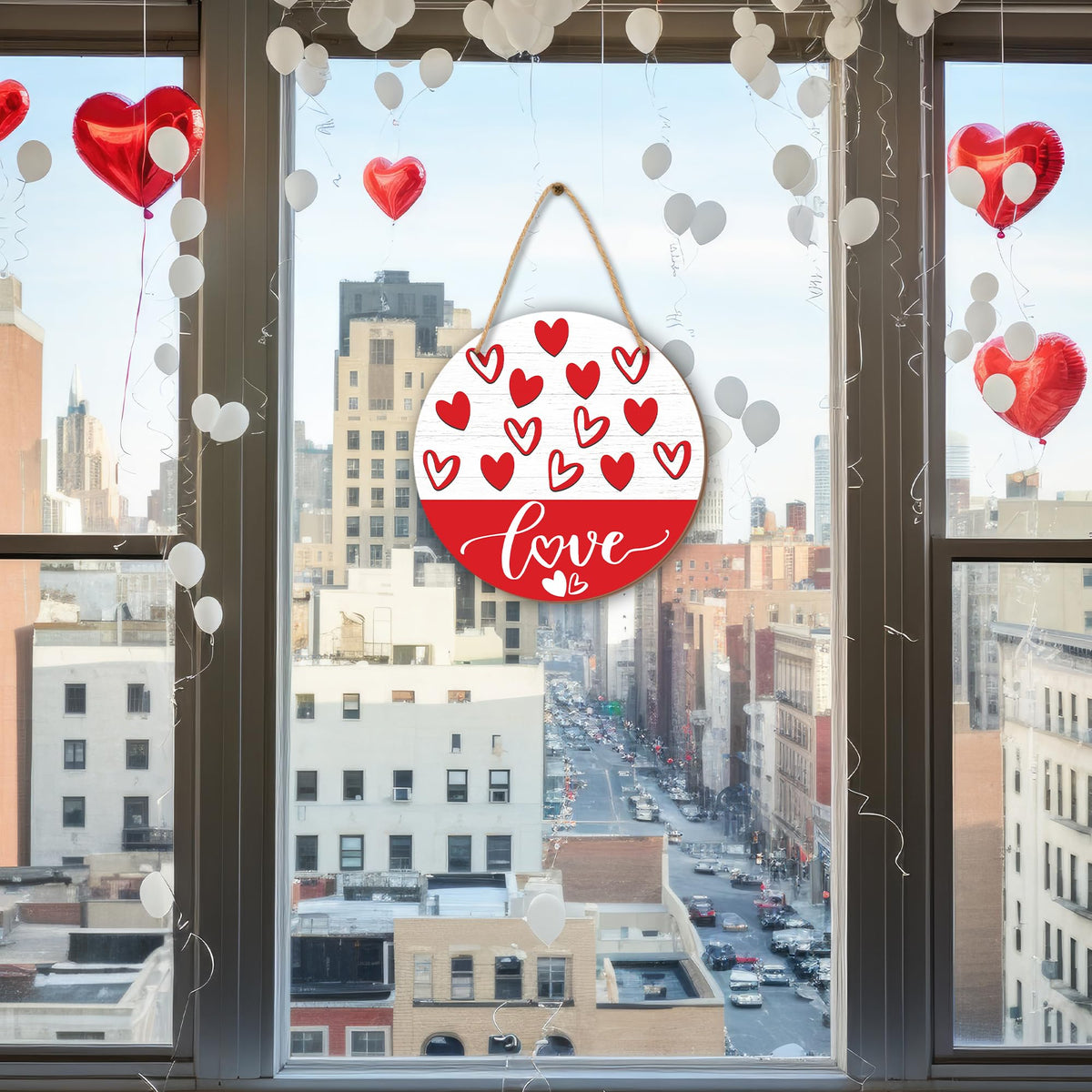 Happy Valentine'S Day Round Hanging Love Sign For Front Door, Welcome Sign, Living Room, Farm House, Home &amp; Office Decor