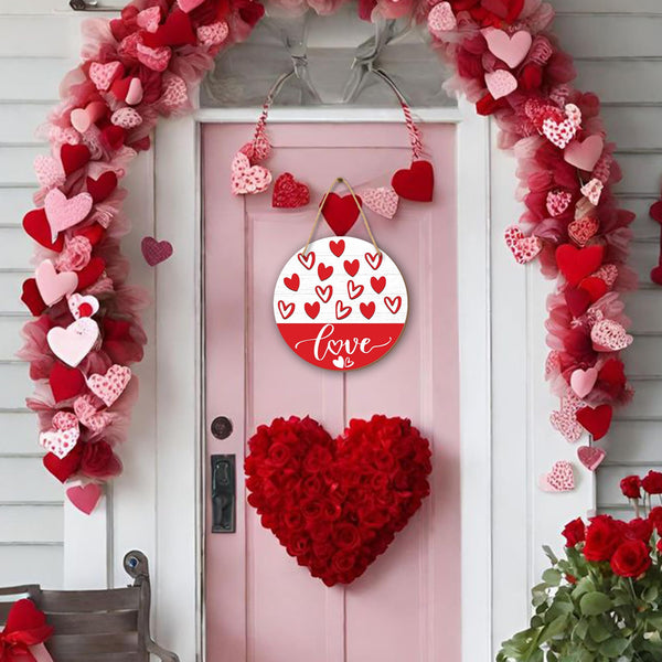 Happy Valentine'S Day Round Hanging Love Sign For Front Door, Welcome Sign, Living Room, Farm House, Home &amp; Office Decor