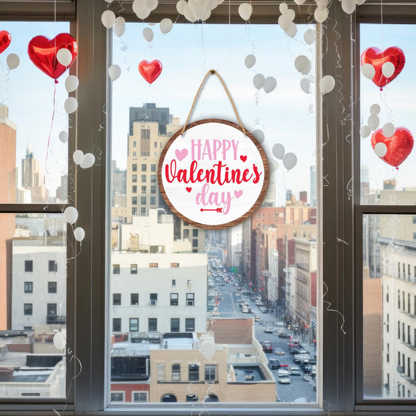 Happy Valentine'S Day Round Hanging Love Sign For Front Door, Welcome Sign, Living Room, Farm House