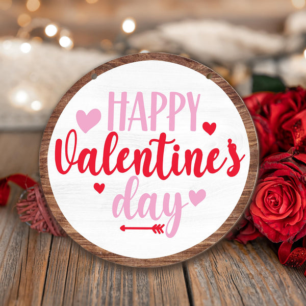 Happy Valentine'S Day Round Hanging Love Sign For Front Door, Welcome Sign, Living Room, Farm House
