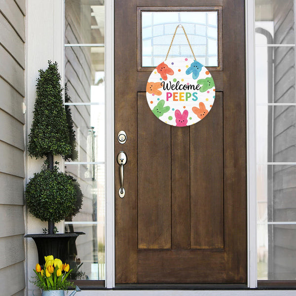 Wooden Welcome Peeps Door Signs Easter Door Decorations Welcome Bunny Decor Signs Spring Easter Door Hanger Sign Plaque