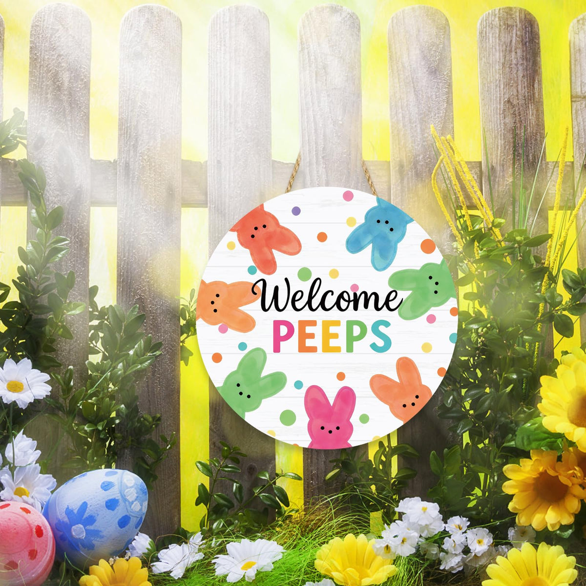 Wooden Welcome Peeps Door Signs Easter Door Decorations Welcome Bunny Decor Signs Spring Easter Door Hanger Sign Plaque