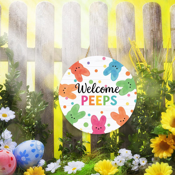 Wooden Welcome Peeps Door Signs Easter Door Decorations Welcome Bunny Decor Signs Spring Easter Door Hanger Sign Plaque