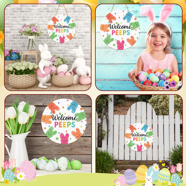 Wooden Welcome Peeps Door Signs Easter Door Decorations Welcome Bunny Decor Signs Spring Easter Door Hanger Sign Plaque