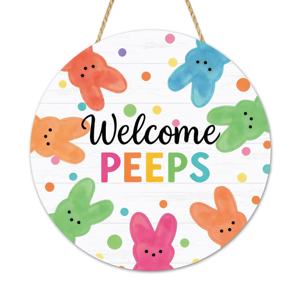 Wooden Welcome Peeps Door Signs Easter Door Decorations Welcome Bunny Decor Signs Spring Easter Door Hanger Sign Plaque