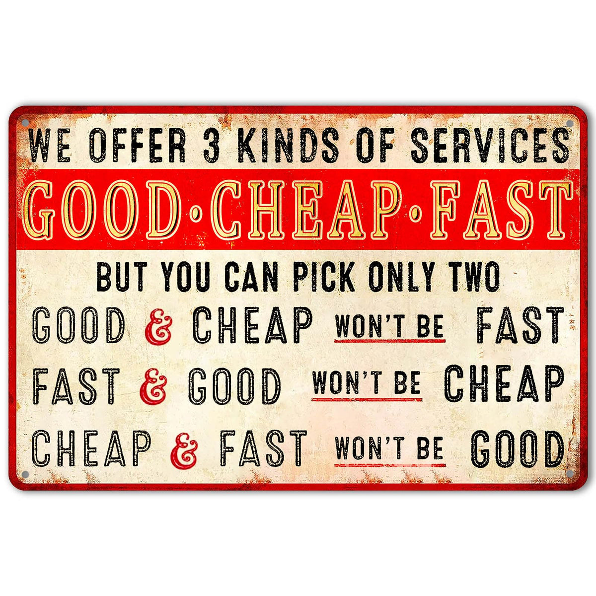 Work Shop Metal Sign Funny Garage Tin Signs Tire Shop Sign Good Cheap Fast Sign Retro Office Metal Signs