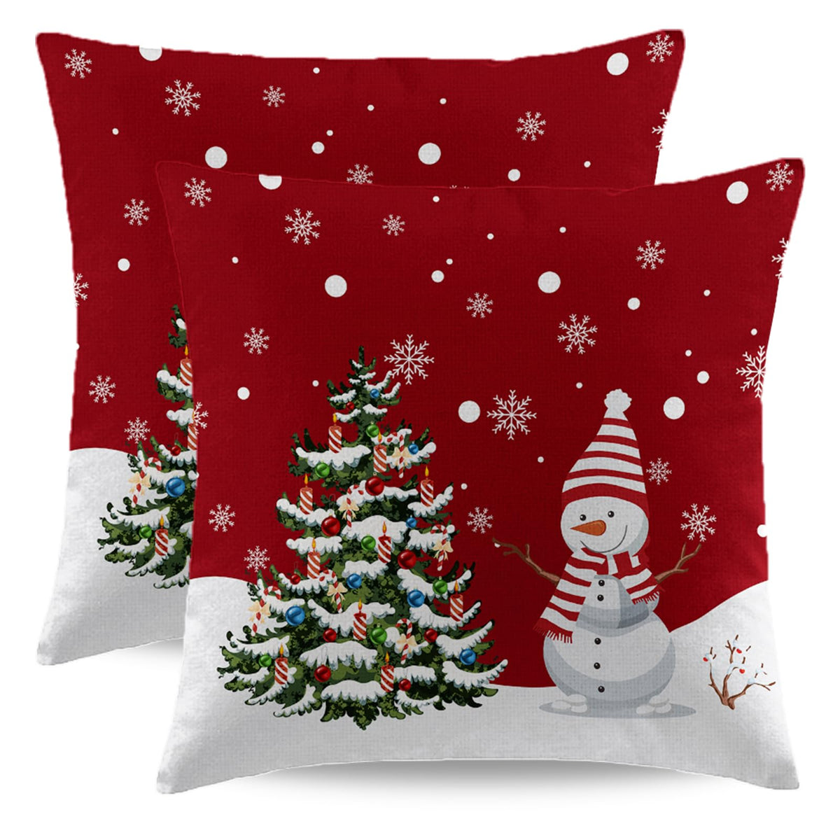 Red Christmas Pillow Covers 18x18 Set of 2 Farmhouse Snowman Snowflake Xmas Tree Decorative