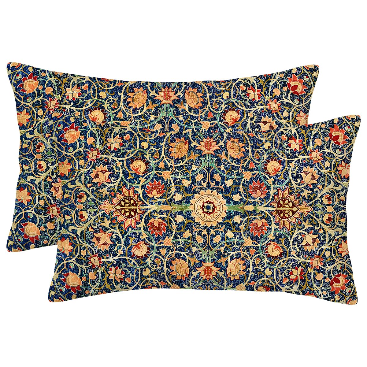 Vintage Floral Pillow Covers 12X20 Inch Set of 2 Boho Ethnic Carpet Pattern, No Insert, Velvet