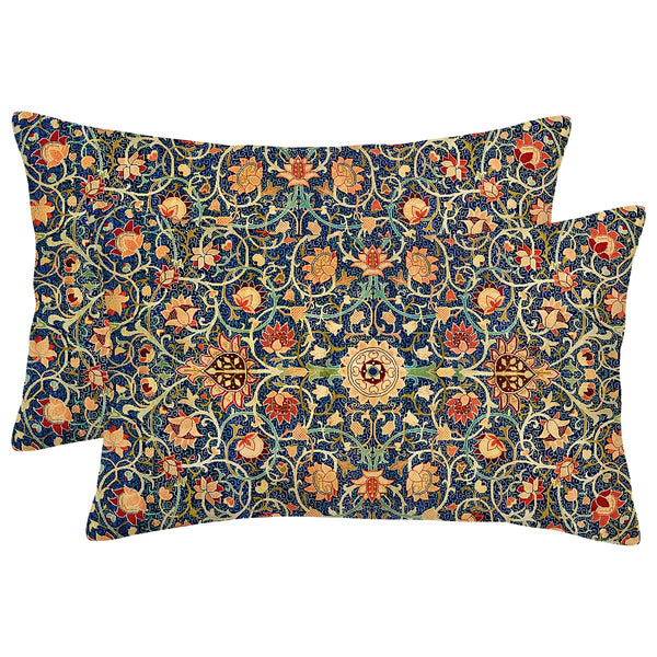 Vintage Floral Pillow Covers 12X20 Inch Set of 2 Boho Ethnic Carpet Pattern, No Insert, Velvet