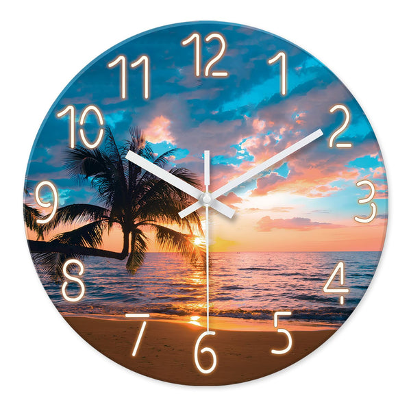 Blue Nautical Beach Wall Clocks Battery Operated Palm Tree Wall Clocks for Living Room 12 Inch