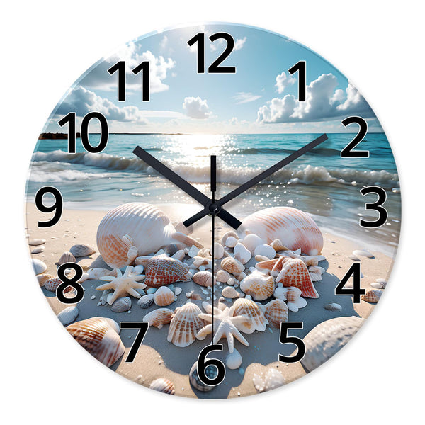 Analog Blue Beach Wall Clocks for Living Room Coastal Sea Shell Wall Clocks Battery Operated 12 Inch