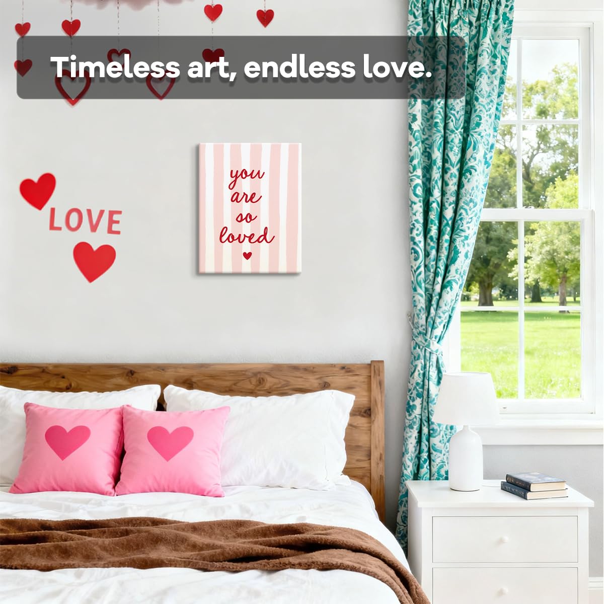 You Are So Loved Quote Art Print, Cute Valentines Day Canvas Wall Art, Valentines Day Wall Decor for Living Room Bedroom